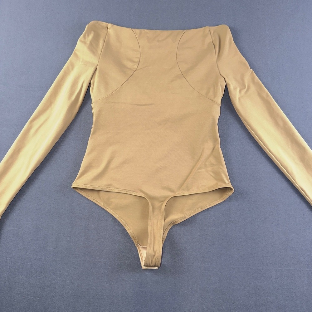Alix NYC Womens Jansen Off The Shoulder Khaki Thong Bodysuit Nude Top - Picture 6 of 6